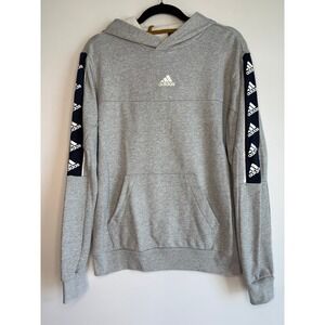 Adidas Men Gray Logo Tape Hoodie Hooded Sweatshirt Pullover Regular Fit Sz S